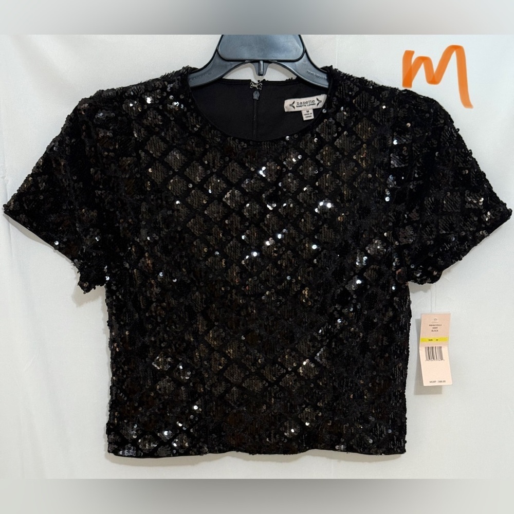 Nannette Black Sequin Crop Blouse